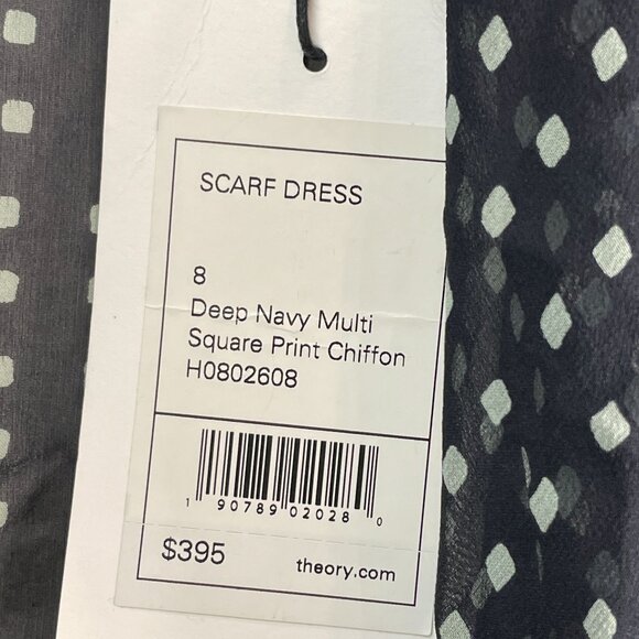 NEW Theory Womens 8 Scarf Dress 100% Silk Deep Navy Multi Square Print Chiffon - Picture 5 of 12